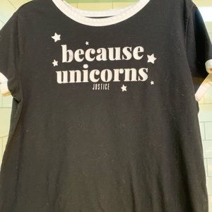 Girls Justice Black TShirt “Because Unicorns”